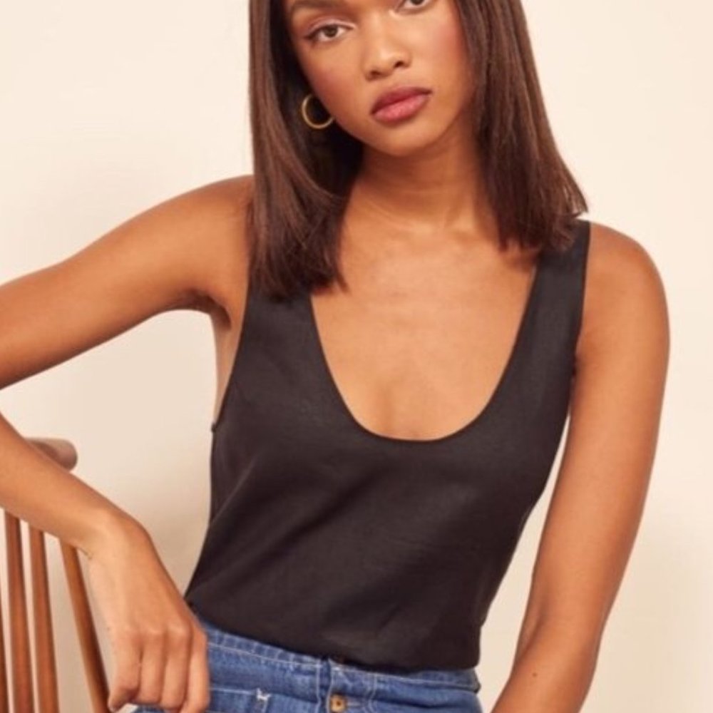 NWT Reformation Lyle Linen Oversized Black Sleeveless Blouse